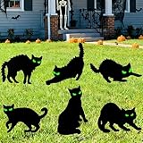 6 Stück Halloween Schwarze Katzen Silhouette Garten Dekoration – Leuchtende Augen, Wetterfest, Garten Dekoration für Outdoor Hof, Rasen & Terrasse – Gruselige Deko für Halloween Party & Fest