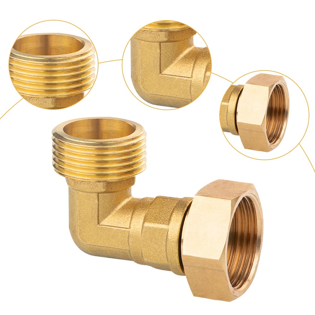 Lot de 2 raccords mobiles en laiton, 1" IG x AG 90° coudé mobile G1" en laiton coudé 90°, DN 25 coudé fileté, pour installations d'eau et systèmes de chauffage central