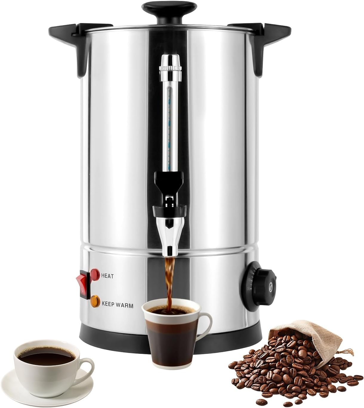 Commercial Coffee Urn, 1KW 2.11Gal Stainless Steel Coffee Maker Hot Water Urn Large Capacity Electric Coffee Pot Hot Beverage Dispenser w/86-230°F Temperature Adjustable for Buffet Catering Wedding
