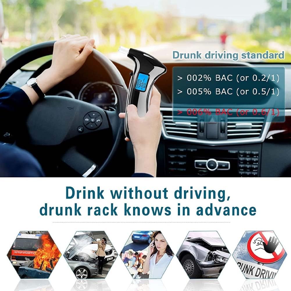 Yimidon Alcootest Électronique Portable, Éthylotest Testeur D'alcool Numérique Écran LCD Avec 5 Embouchures - Professional Haute Sensibilité Énergie Économie