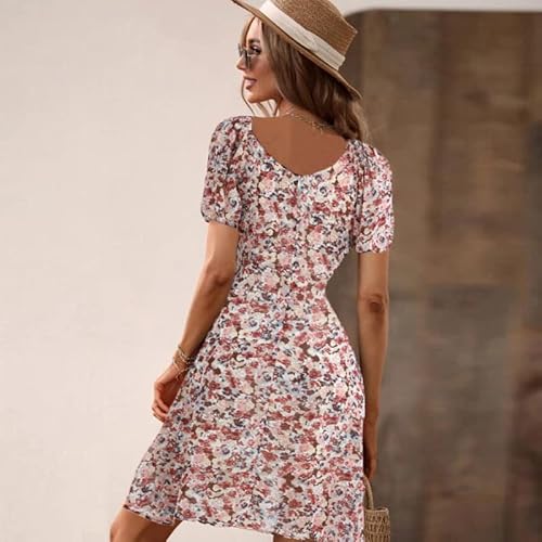 Vestidos femininos vintage elegantes de renda floral sem mangas comprida para coquetéis (M)