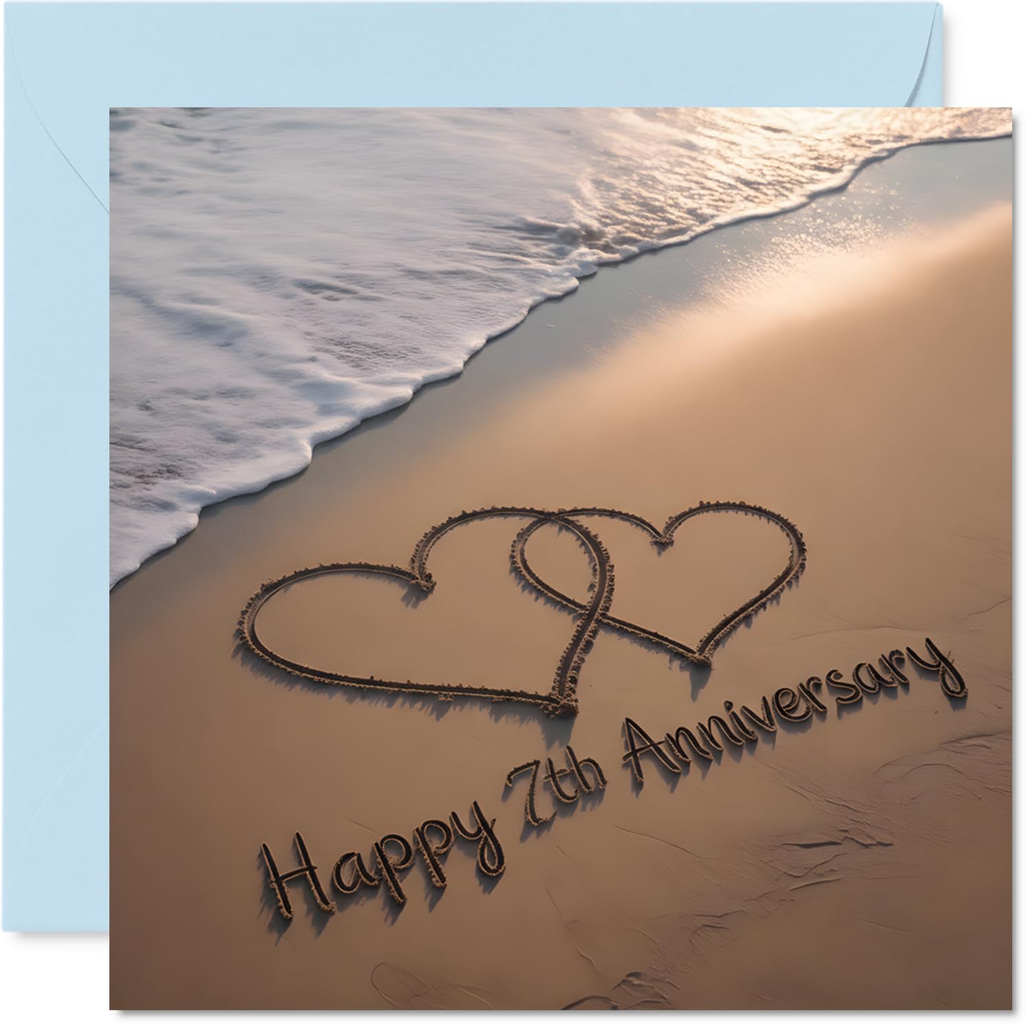7th Anniversary Card for Women and Men, Love on the Ocean Shore