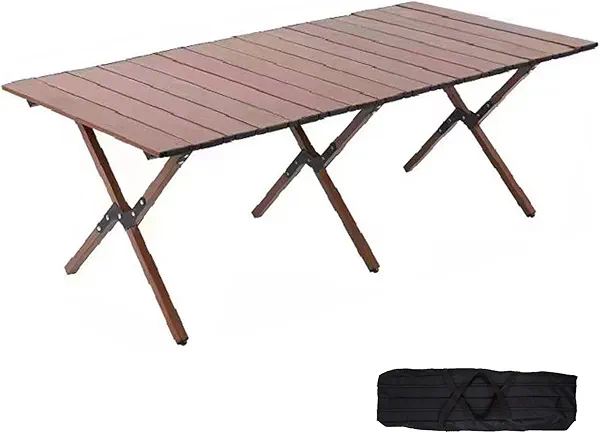 Diaeunrte Folding Camping Table, 48Inch Lightweight Roll-Up Table Aluminum Low Portable Picnic Table with Carrying Bag for Outdoor, Beach, Picnic, Backyards, BBQ and Party Walnut Color