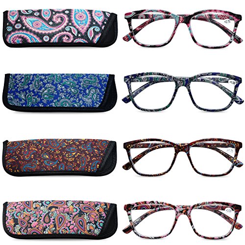 VEVESMUNDO Gafas de Lectura Mujer Hombre Grande Ojo de Gato Flores Leer Graduadas Vista Presbicia con Bolsillo 1.0 1.25 1.5 1.75 2.0 2.25 2.5 2.75 3.0 3.5 4.0 (4.0, 4 Gafas Set)