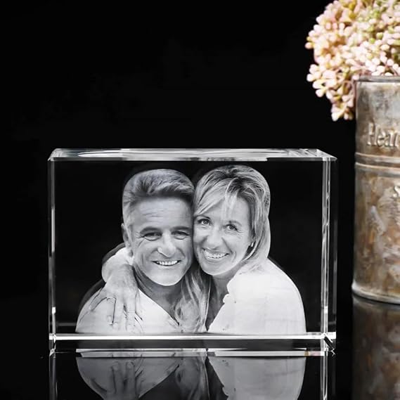 WOMB 2D/3D Laser Engraved Crystal Photo Frame,Custom Glass Photo,Personalised Picture on Glass Cube Valentines Mom's Day Gifts for Her Women,Customized Gifts for Him Her Birthday (2D 5 x 5 x 10 cm)