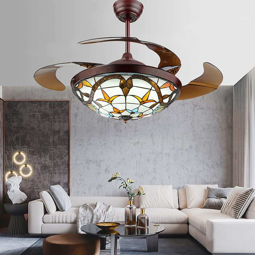 Buy Fandian 42” Tiffany Style Ceiling Fan with Light Classic LED