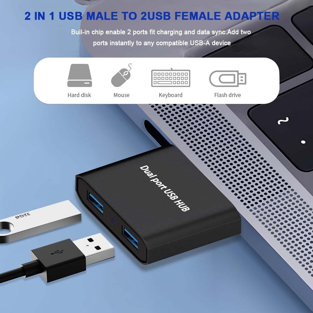 USB 2.0 A femmina a USB maschio 2 Doppia doppia alimentazione USB femmina Splter Cavo dati prolunga HUB Carica per stampanti  7