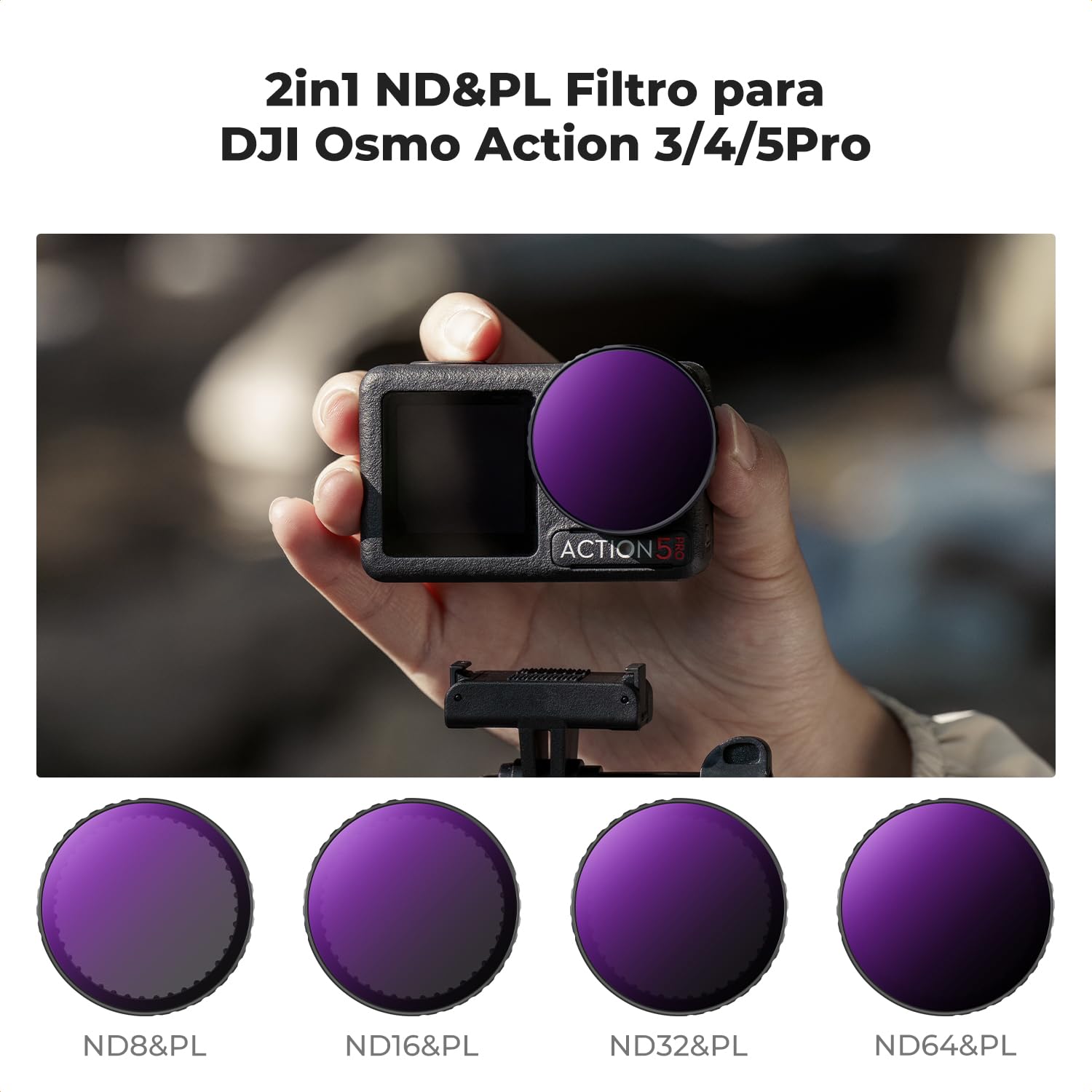 K&F Concept DJI OSMO Action 5 PRO Action 4 Filtros, Filtro ND8&PL, Filtro ND16&PL, Filtro ND32&PL, Filtro ND64&PL Compatible con DJI OSMO Action 5 PRO Action 4 Action 3 con 28 Capas Nano Revestimiento