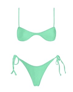 VOLAFA Womens Triangle Bikini Sets Tie Sexy Thong Solid Cheeky Swimsuit Brazillian Two Piece Bathing Suit