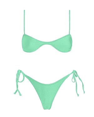 VOLAFA Womens Triangle Bikini Sets Tie Sexy Thong Solid Cheeky Swimsuit Brazillian Two Piece Bathing Suit