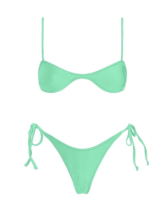 VOLAFA Womens Triangle Bikini Sets Tie Sexy Thong Solid Cheeky Swimsuit Brazillian Two Piece Bathing Suit
