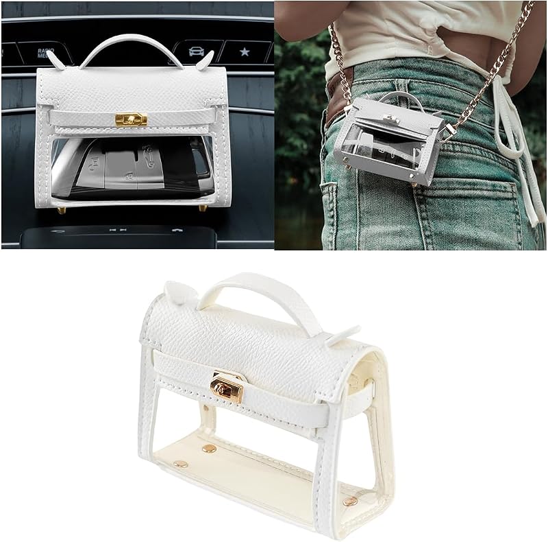 BESULEN Chaveiro Porta-Chaves Automotivo em Couro com Fecho Metálico e Design Transparente Branco