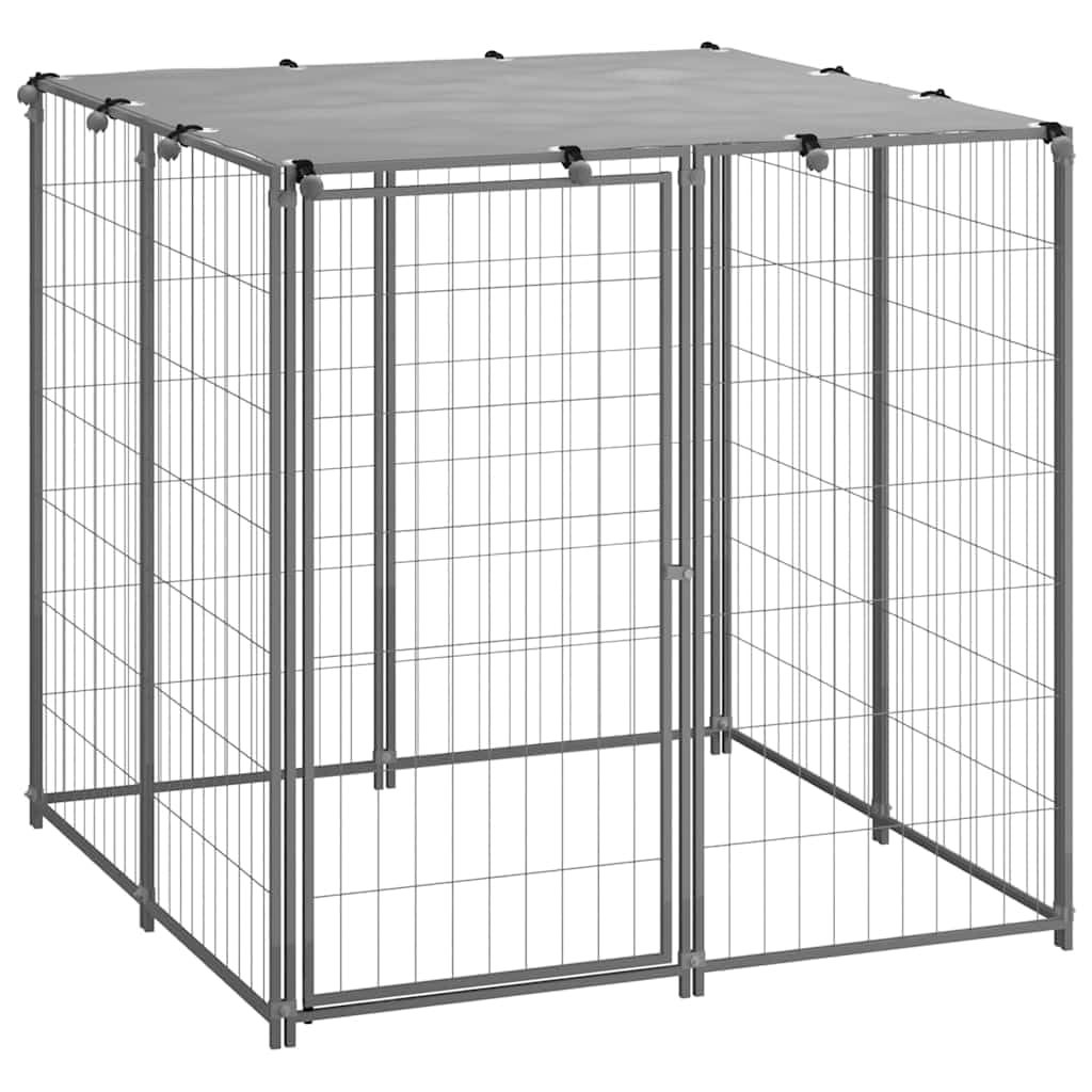 vidaXL Perrera de Acero Plateado 10x110x110 cm Jaula Perro Cachorro Mascota