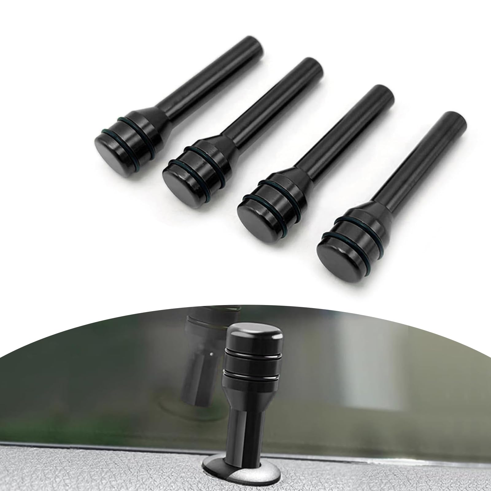 Pack-4 Car Door Lock Knobs, 1.92" x 0.47" Inner Door Lock Pull Pins, Aluminum Alloy Decoration Kits, Door Bolt, Auto Replacement Parts, Universal for Most Cars, Trucks (Black)
