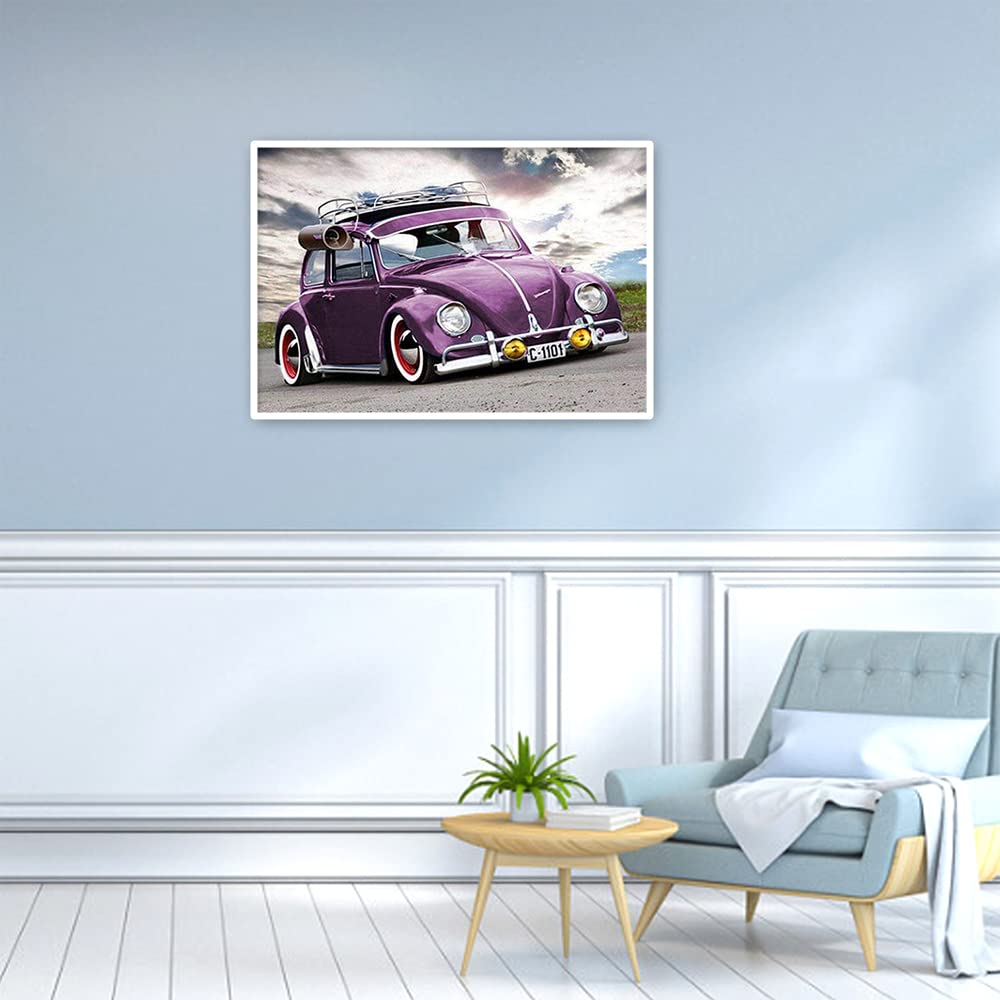 DCIDBEI || 40 x 30 CM Pittura Diamante 5D Auto per Adulti, Diamond Painting Automobile della Coccinella Viola Retr貌, Decorazione da Parete Cameretta Ragazze/Attivit脿 Creativa