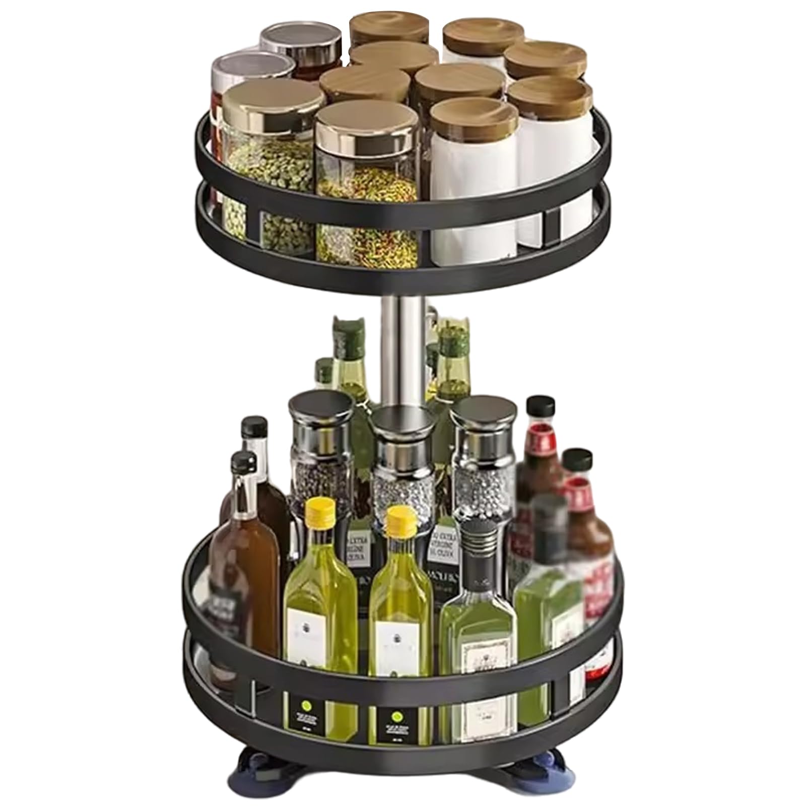Yeaxxsqy 360° Rotating Spice Rack 10 Inch 2 Tier Seasoning Organizer Carbon Steel Turntable for Cabinet, Pantry, Bathroom Countertop