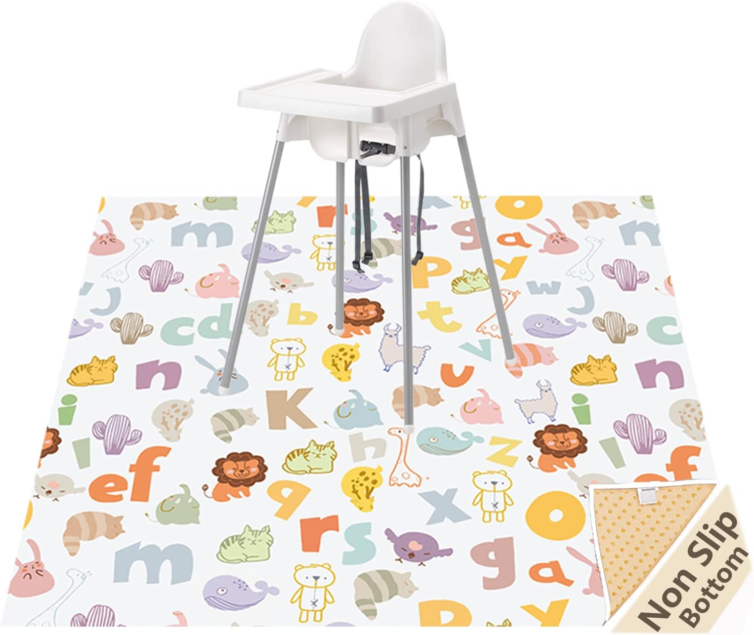Highchair Floor Mat, Baby Splat Mat for Under High Chair/Arts/Crafts, Womumon Waterproof Spill Mat Non-Slip Splash Mat, Washable Mess Mat and Table Cloth (Alphabet)