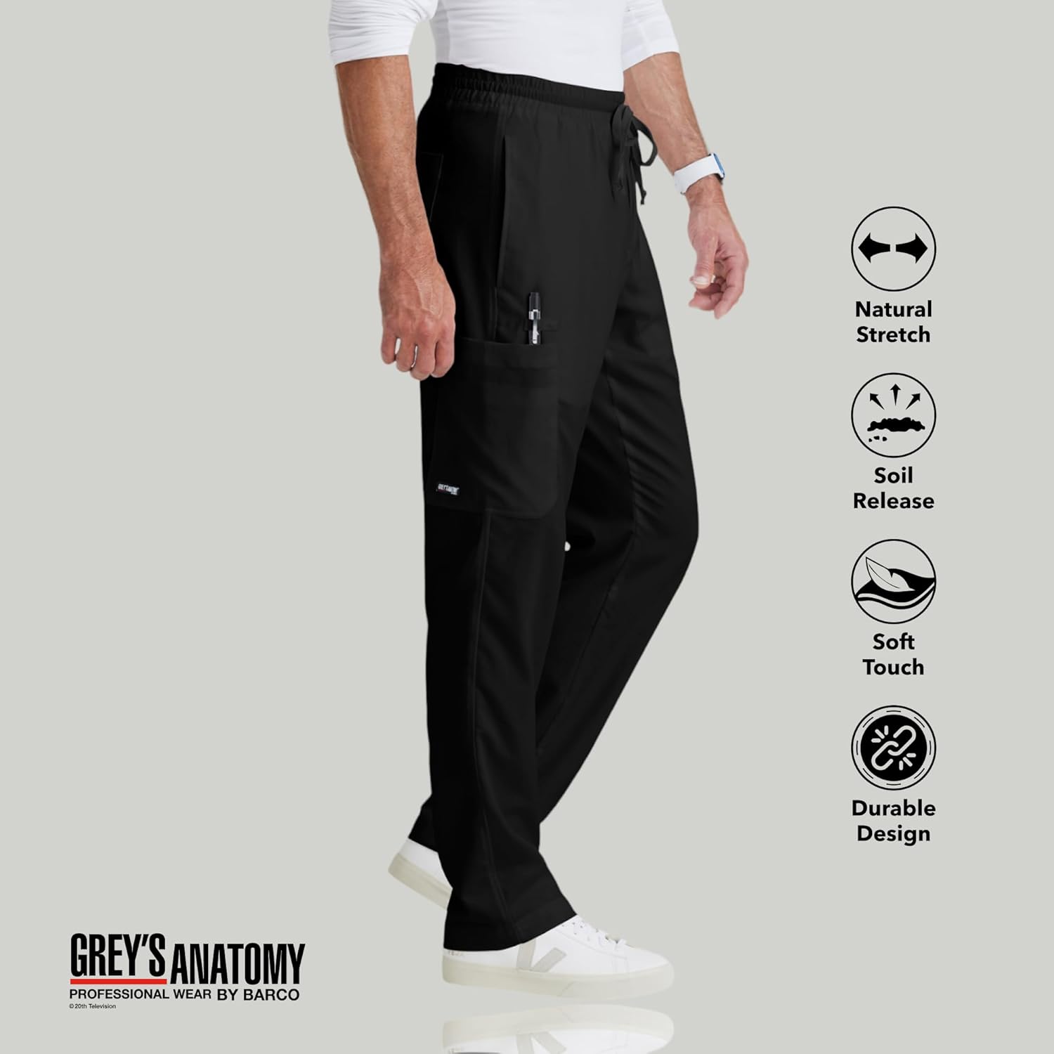 BARCO Grey's Anatomy Scrubs - Evan Scrub Pant for Men, Elastic Waist With Zip Fly, Straight Leg Men's Scrub Pant