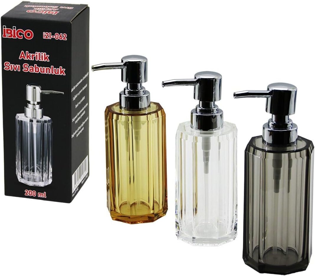 UZUN SEKİZGEN ŞEFFAF - RENKLİ AKRİLİK - MİKA KRİSTAL SIVI SABUNLUK 200ML (5324)