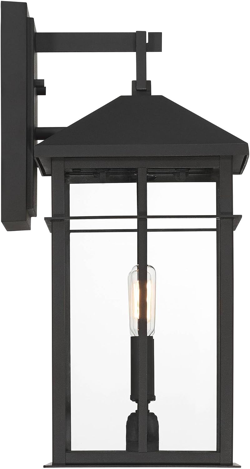 John Timberland Bernal 17 1/2" High Modern Outdoor Wall Light Fixture Mount Porch House Exterior Outside Lantern 2-Light Weatherproof Sand Black Finish Aluminum Clear Glass Shade Front Door Patio