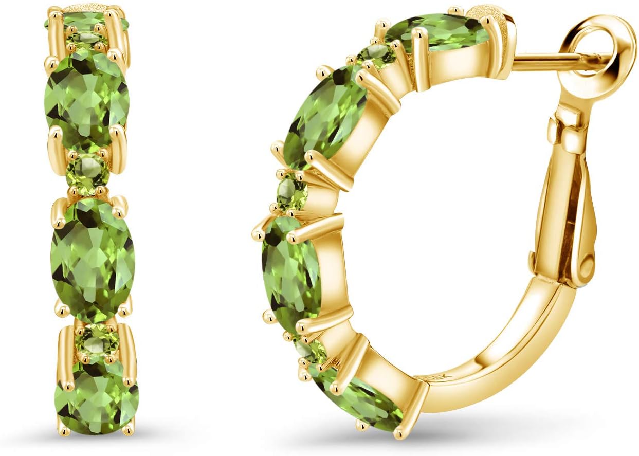 Gem Stone King Gemstone Birthstone Hoop Earrings For Women | 18K Yellow Gold Plated Silver | Oval 6X4MM and Round 2MM | 20MM = 0.80 Inch | Fine Jewelry for Her Mom Women Wife