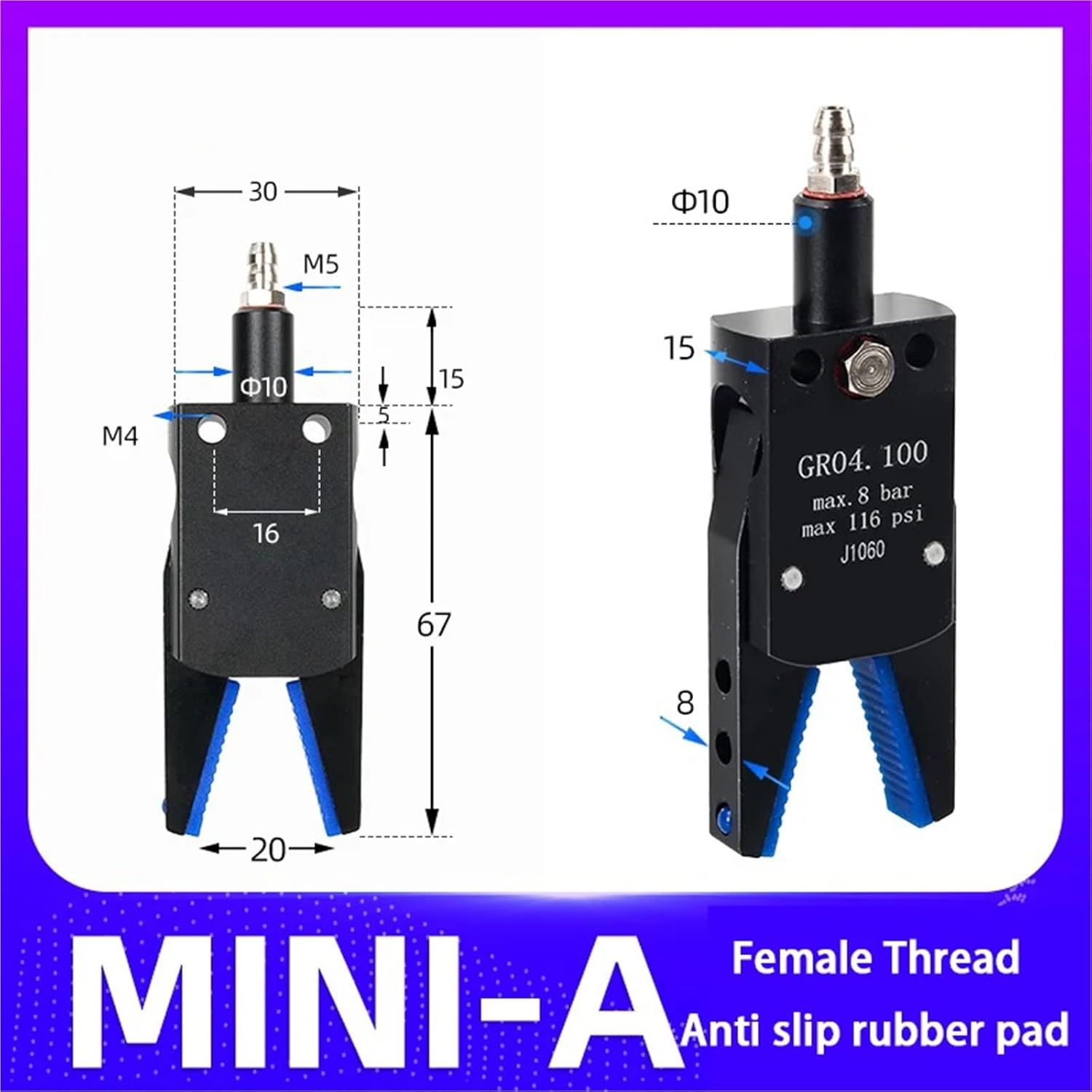 Pneumatic Gripper Manipulator Fixture for Injection Molding Grab with Sensor Switch Water Spout Clip Robot Arm Fixture Cylinder(MINI AFG)