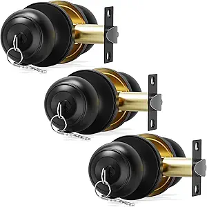 3 Pack Door Knob with Lock and Key, Keyed Different Black Door Knobs, Entry Interior and Exterior Door Lock for Bedroom/Bathroom Ball Door Knob Matte Black Finish