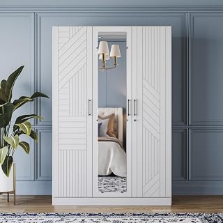 Wakefit Wardrobe for Bedroom | 3 Yr Warranty | Cupboard for Bedroom, Almirah, Wooden Wardrobe, Multi-Shelves Storage with Drawer, Mirror & Hanger, Density:680–750 kg/m³, Free Installation(Tyrian- FW)