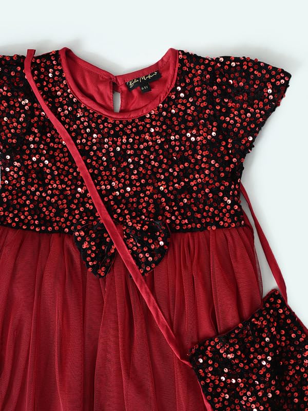 Image of mini mama Girl's Polyester Modern Knee-Length Dress