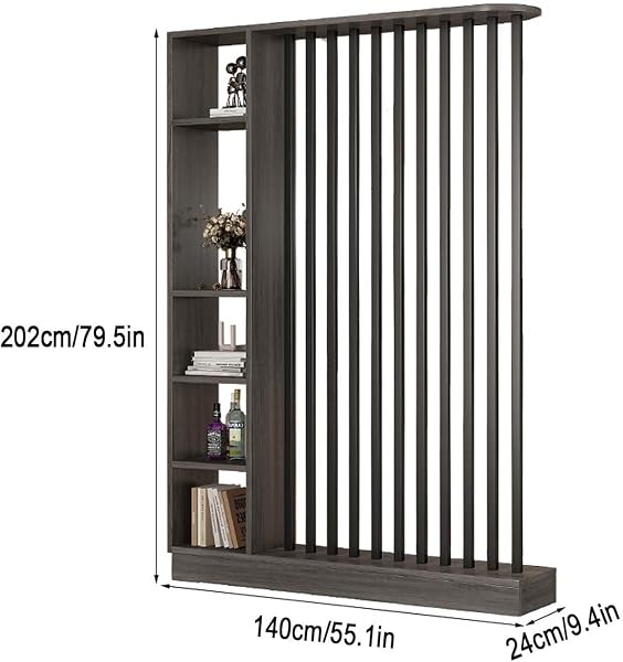 Paravento a colonna pavimento a soffitto,divisore per stanze,paravento per ingresso con colonna da pavimento a soffitto(con mensola di stoccaggio),divisore in listelli di legno per ingresso decorativo - 2