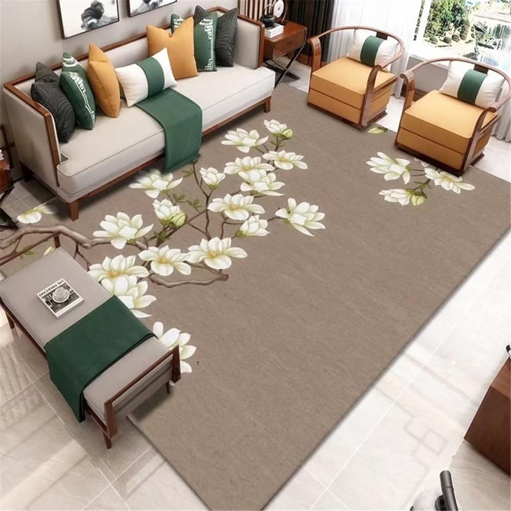 Grand tapis de salon gris motif fleurs 80x160cm anti-acariens pour décoration de chambre ado