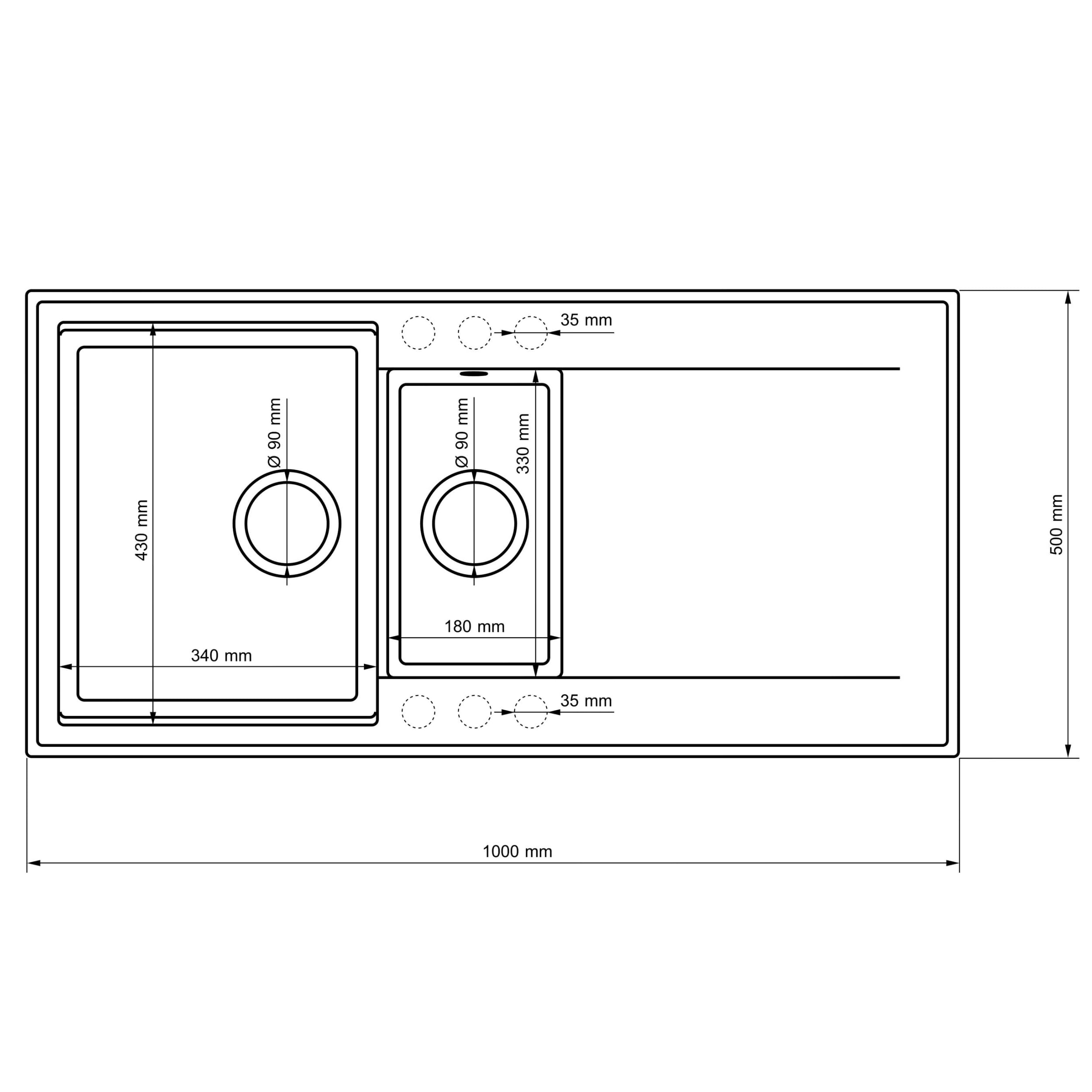 SINK QUALITY Spülbecken beige 100x50 cm, Granitspüle 1,5 Becken, Spüle mit Siphon und Imprägniermittel, Küchenspüle ab 60er Unterschrank