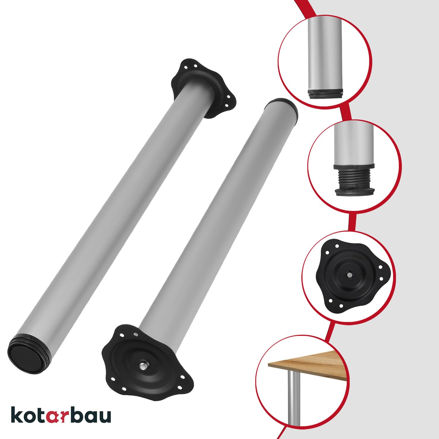 KOTARBAU Juego de 4 patas de mesa de acero inoxidable, 71-74,5 cm, patas de mesa, patas ajustables, patas de mesa, patas de mesa, patas de mesa, patas de mesa, patas de muebles, patas plateadas