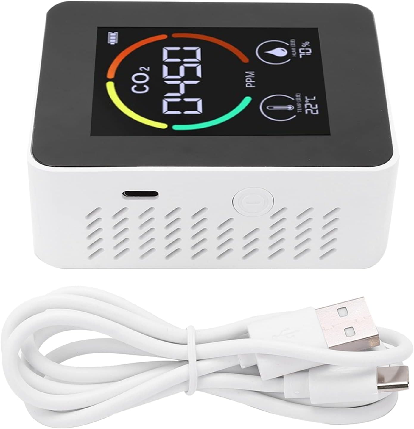 CO2 Detector, Real Time Carbon Dioxide Gas Concentration Meter with Large Display for Temperature and Humidity Measurement