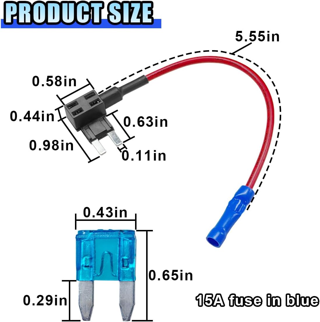 5PCS 12V Car Add-a-Circuit Fuse TAP Adapter, Automotive Fuse Holder with 15 Amp Blade Fuses, Mini ATM APM Blade Fuses Holder for Cars, Trucks, Boats