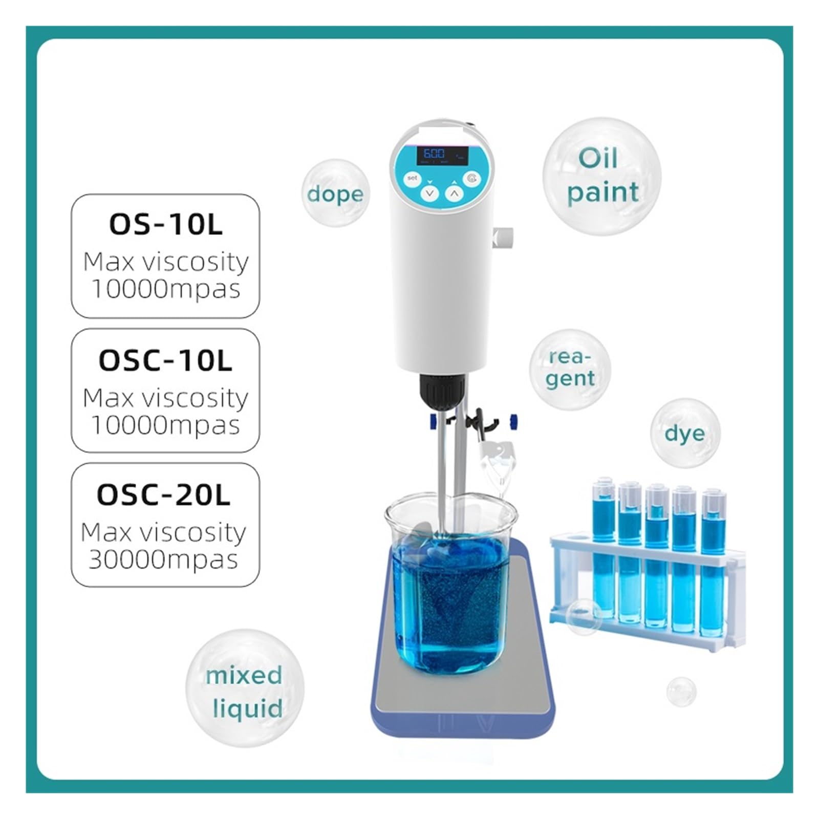 Viskosimeter, 110 V bis 220 Laborrührer, elektrischer Rührer, Digitalanzeige, Labormischer, Laborausrüstung, maximale Rührkapazität: 20 l(OSC-10L(LCD),EU plug)