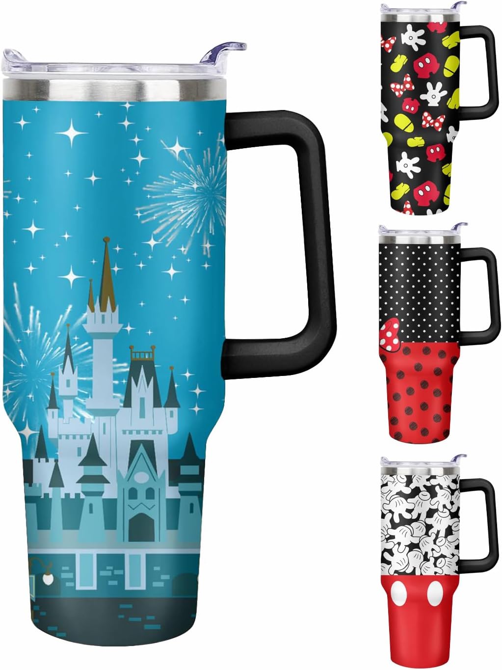 Cute Cartoon Mouse 40 oz Tumbler with Handle and Straw Lid Gift for Boy Girl Water Bottle Travel Cup for Car Drink Cold and Hot Stainless Steel Double Wall Insulated Coffee Mug (dream castle)