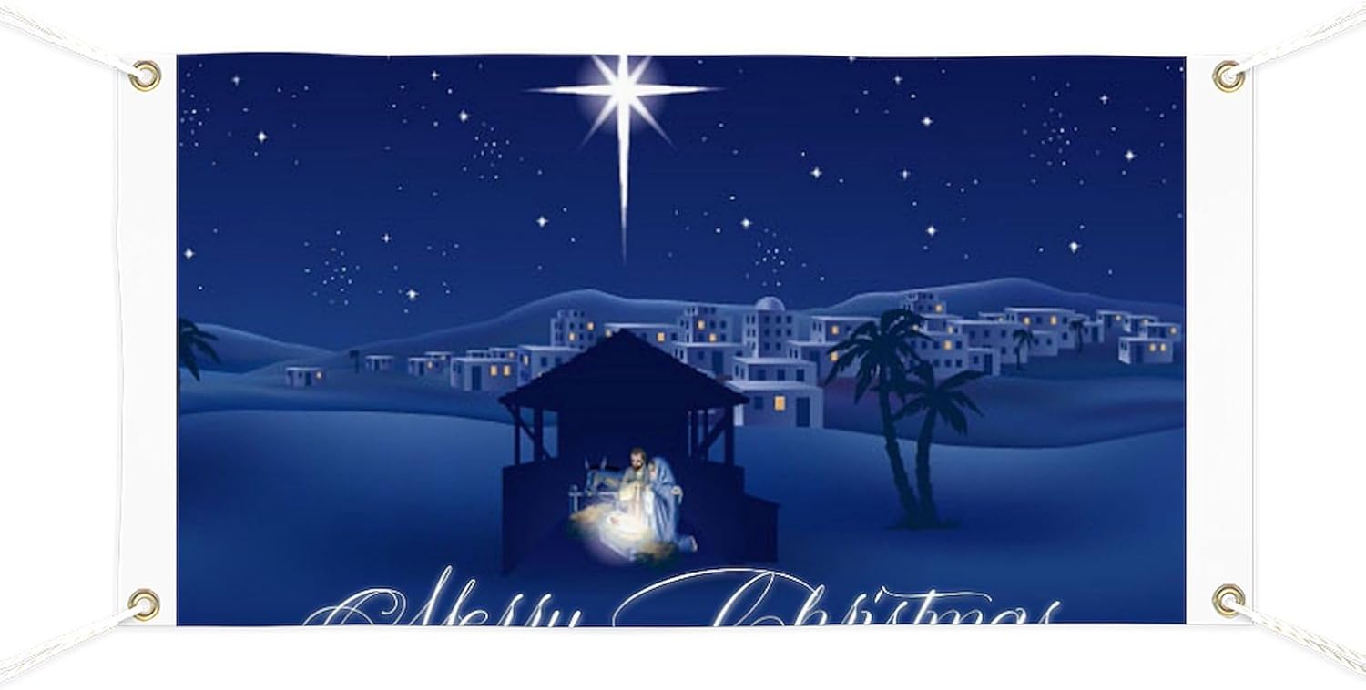CafePress Merry Christmas Nativity Banner Vinyl Banner, 44"x30" Hanging Sign, Indoor/Outdoor