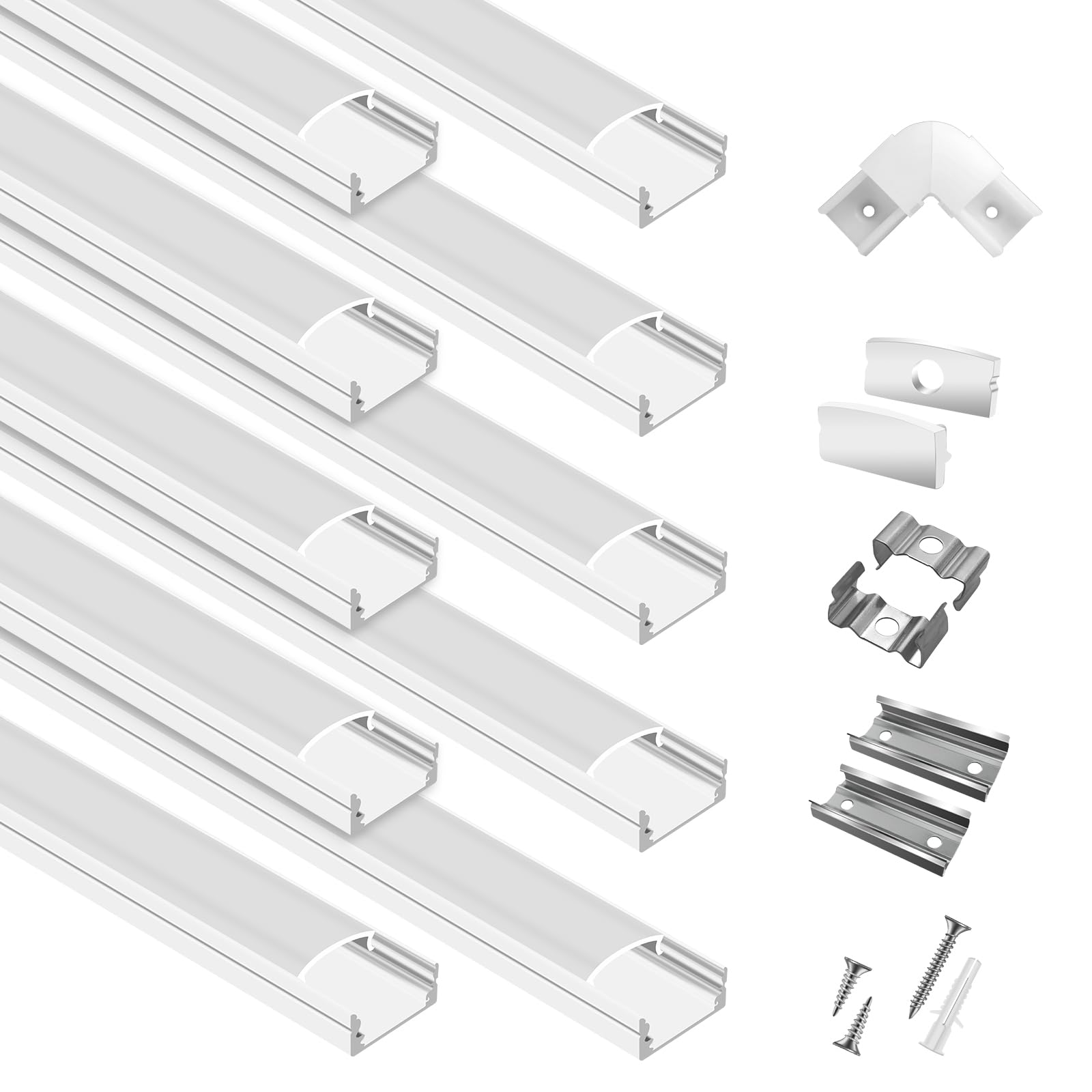 hunhun 10-Pack 6.6ft/2Meter U Shape White LED Aluminum Channel System with Milky Cover, End Caps and Mounting Clips, Aluminum Channel Profile for LED Strip Light Diffuser Installations (10pack*6.6ft)