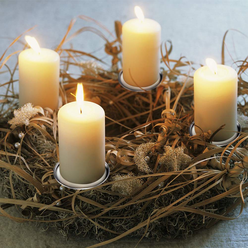 Adventskrans kaarsenhouder, 8 cm zilveren adventskaarsenhouder metalen kandelaar 4 stuks, voor adventskrans Kerstmis kaarsenbord met doorn