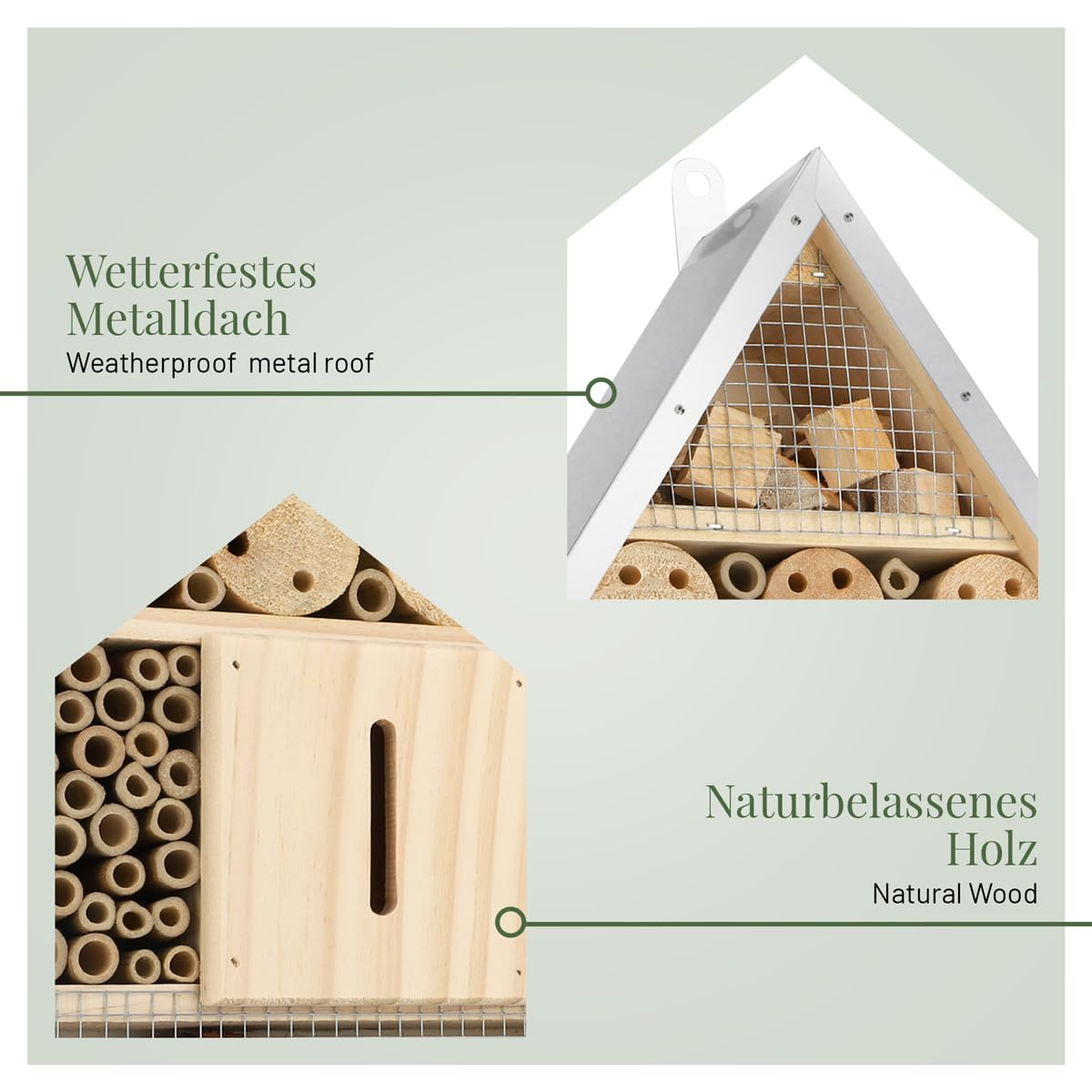 WILDLIFE HOME Grande hotel per insetti – naturale e resistente alle intemperie, casetta per insetti in legno naturale per api, api selvatiche, coccinelle e farfalle, hotel per api e nido da appendere