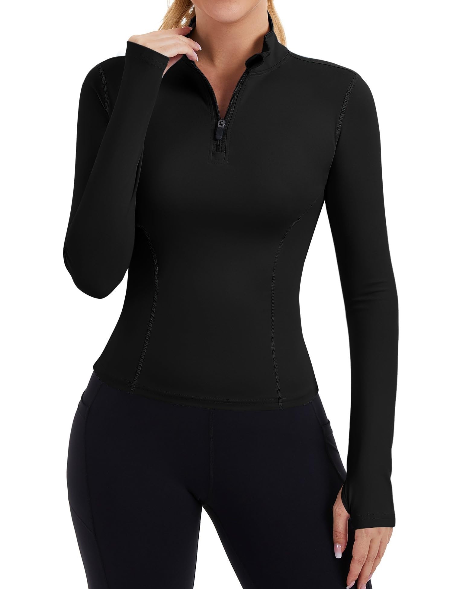 ZHENWEI Womens Workout Tops Long Sleeve Quarter Zip Pullover Quick Dry Golf Shirt Athletic Slim Fit Crop Yoga