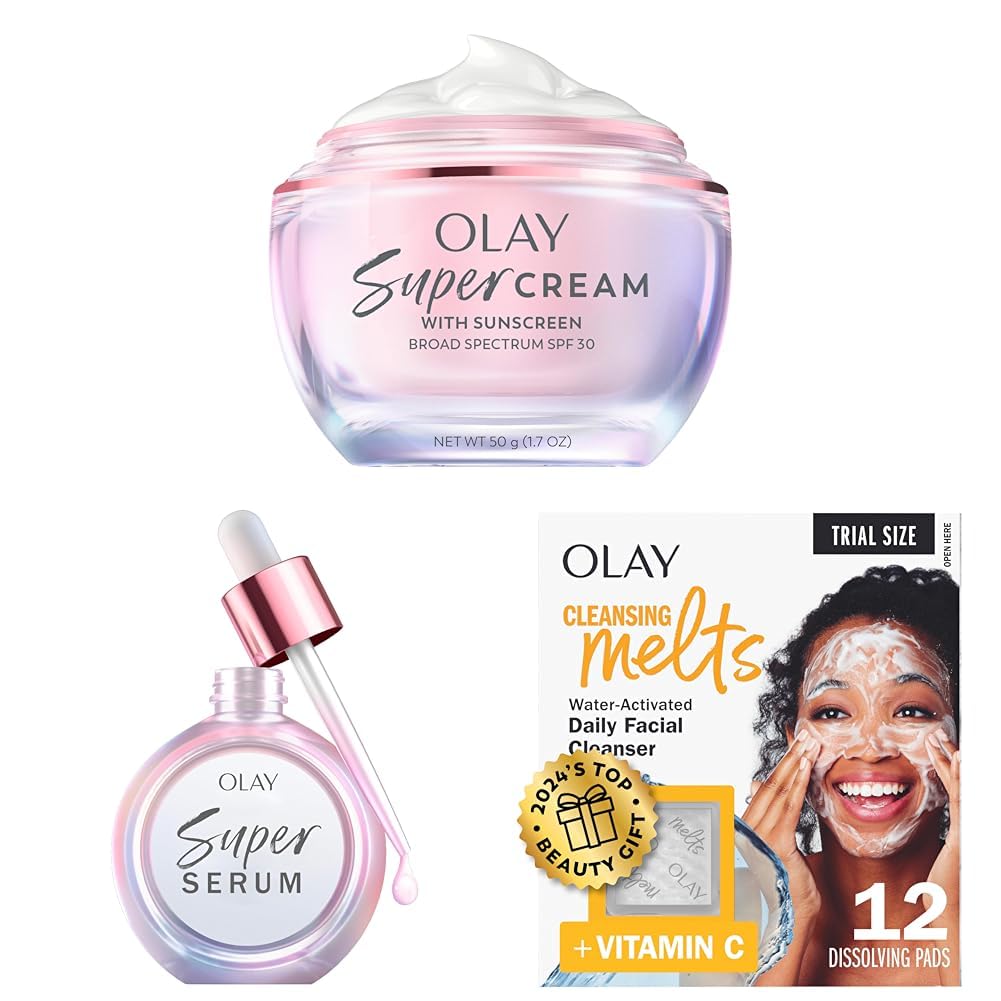 Olay Super Skin Care Day Bundle with Super Cream with Sunscreen SPF 30 (1.7 oz), Super Day Serum (1.0 oz), Vitamin C Cleansing Melts (12 ct)