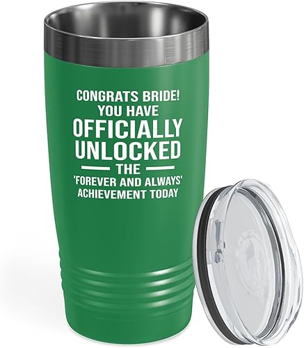 Bride Tumbler 20oz Green -Officially Unlocked - Bride To Be Gifts Bridal Shower Wedding New Bride Mr Mrs Bachelorette Party Fiancee Newly Engaged