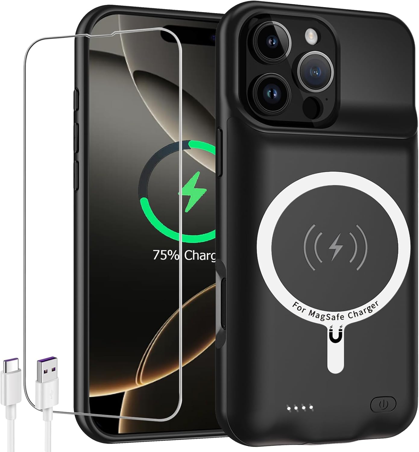 Battery Case for iPhone 17 Pro Max,Upgraded 12000mAh Capacity Rechargeable Portable Extended Charger Case Wireless Charging Compatible with iPhone 17 Pro Max(6.9 inch) Charging Cover & Carplay (Black)