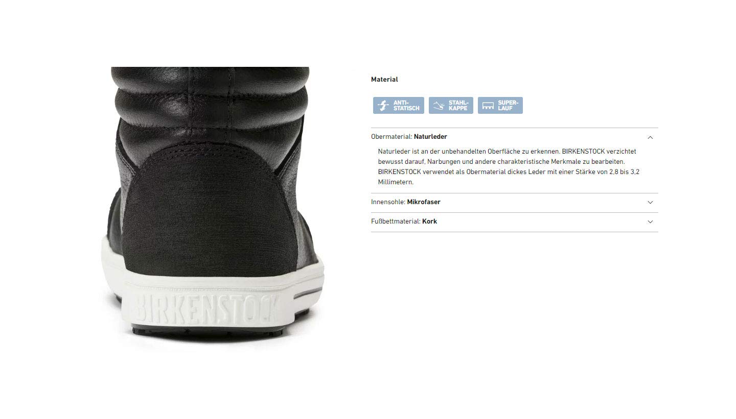 Birkenstock Sicherheitsschnürschuh Knöchelhoch Schutzklasse S3 Stahlkappe Antistatisch Durchtrittsicher - Obermaterial Leder - Modell QS 700 1011235 Größe 46