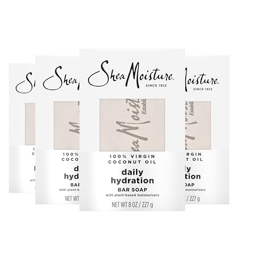 SheaMoisture Bar Soap Virgin Coconut Oil 4 count Nourish and Replenish Skin Daily Hydrating bar soap with 24h shea moisture nutrients for Healthy, Glowing Skin 8 oz
