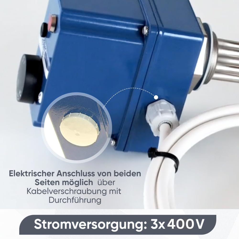 TRG 11 Heizstab Heizpatrone mit Thermostat 1 1/2 Zoll G6/4 Gewinde 4,5 kW 3/400 V Heizelement für Boiler Warmwasserspeicher