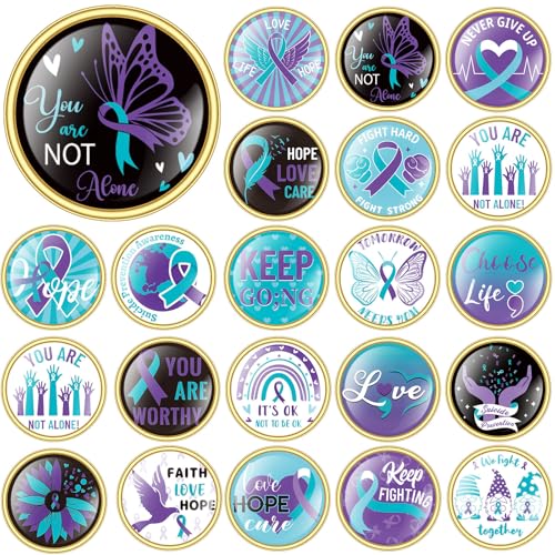 30Pcs Suicide Prevention Awareness Buttons Teal Purple Ribbon Enamel Brooch Pins for Suicide Prevention Support Statement World Suicide Prevention Day Hope Faith Lapel Badges Items Bulk