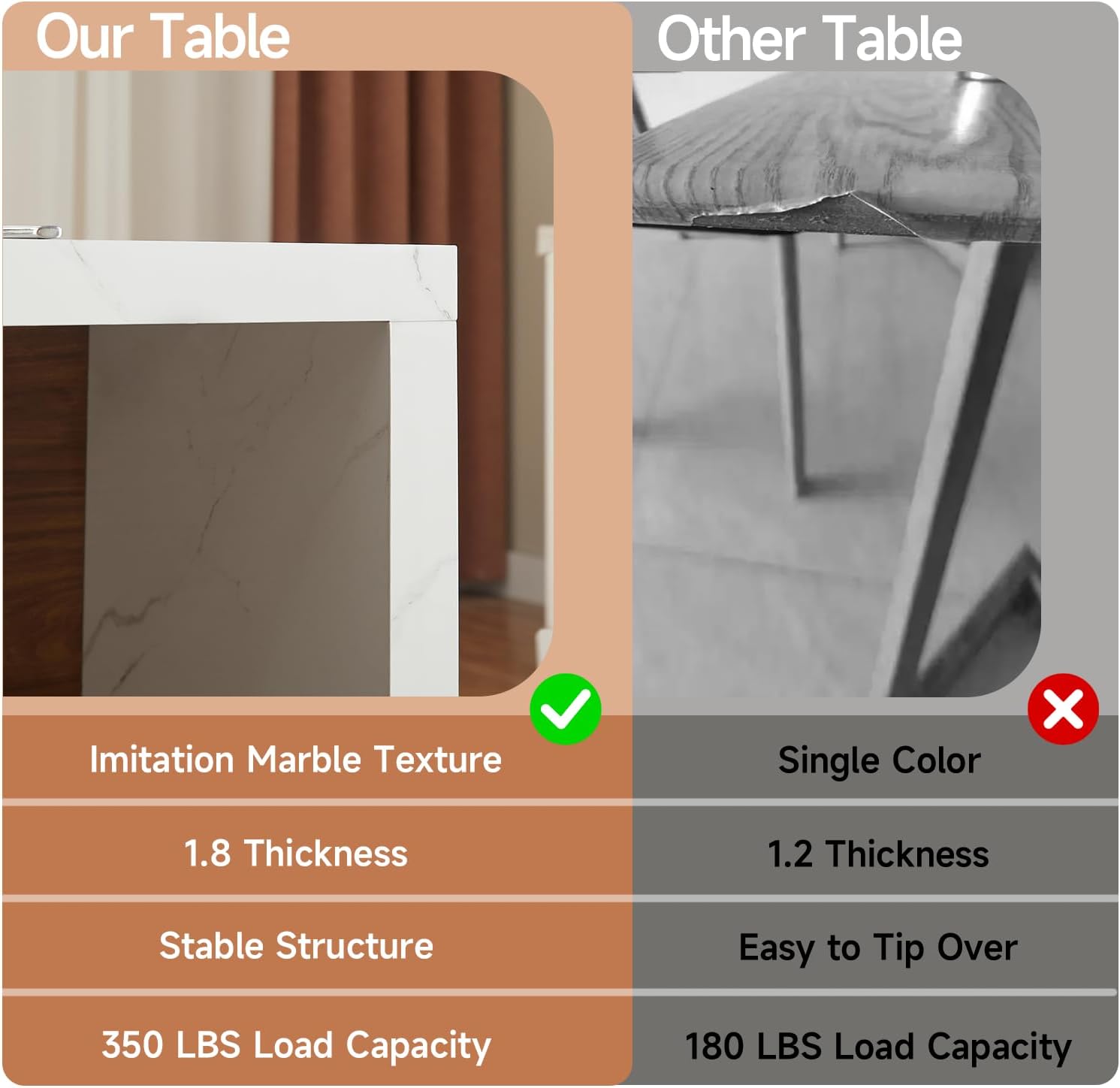 ONBRILL 61"*31" Whole Board of Tabletop Kitchen Island Table with Storage Space, Power Outlet & LED Lights, Modern Imitation Marble Large Counter Height Dining Table for 4 (White)